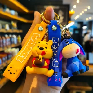 Custom 3D Cute Monster Mickey Minnie Bear Design Soft Rubber Car Keychain Ring with Backpack Doll Bag Accessories Cartoon Shape