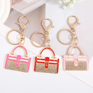 Mother's Day Colored Metal Zinc Alloy Coin Holder Bag Pendant Keychain Women Fancy Pink Blue Rhinestone Handbag Shaped