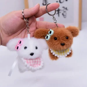 Songshan Toys Lovely Mini Puppy with Scarf Keyring Kids Cute Plush Soft Animals Toys Keychain Kawaii Bag Pendant Gifts for Child