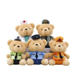 SongshanToys Wholesale Custom Policeman Teddy Bear Pendant Mini Traffic Police Doctor Dolls Plush Uniform Bag Keychain Kids Gift